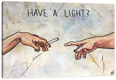 Have A Light? Canvas Art Print - The Creation of Adam Reimagined
