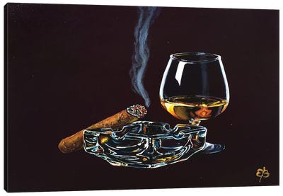 Whiskey And Cigar II Canvas Art Print - Drink & Beverage Art