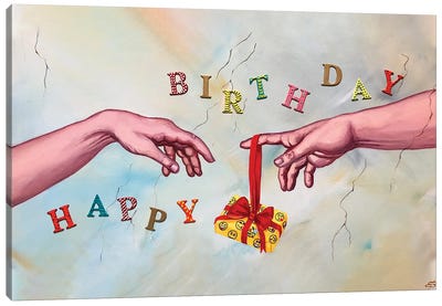 Happy Birthday Canvas Art Print - The Creation of Adam Reimagined