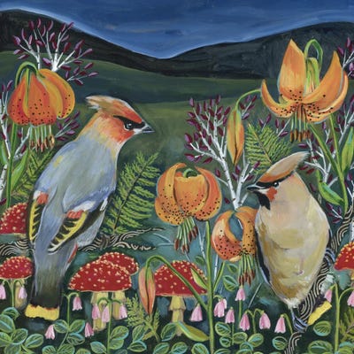 Cedar Waxwings by Linnea Tobias framed canvas print