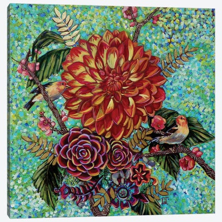 Western Tanagers With Dahlias Canvas Print #LTB104} by Linnea Tobias Canvas Print