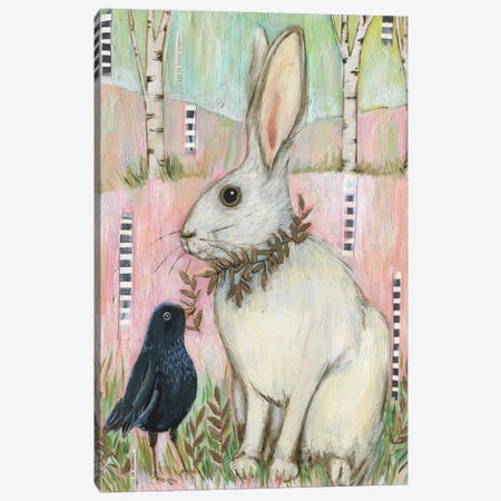 White Rabbit And Blackbird Canvas Print #LTB106} by Linnea Tobias Art Print