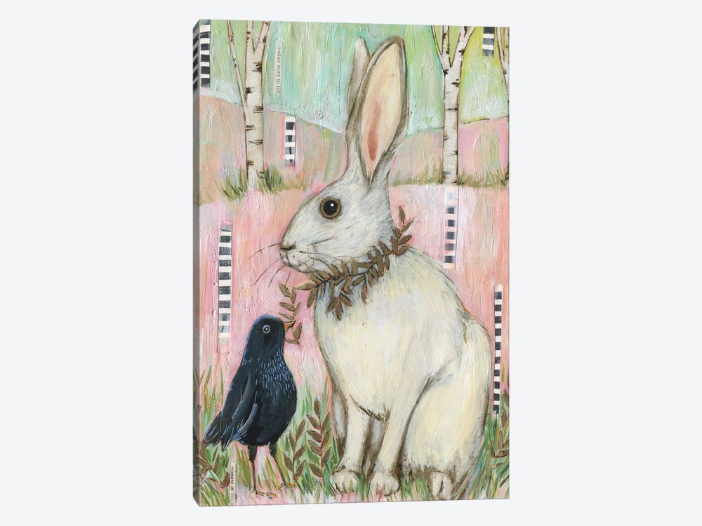 White Rabbit And Blackbird by Linnea Tobias 1-piece Canvas Print