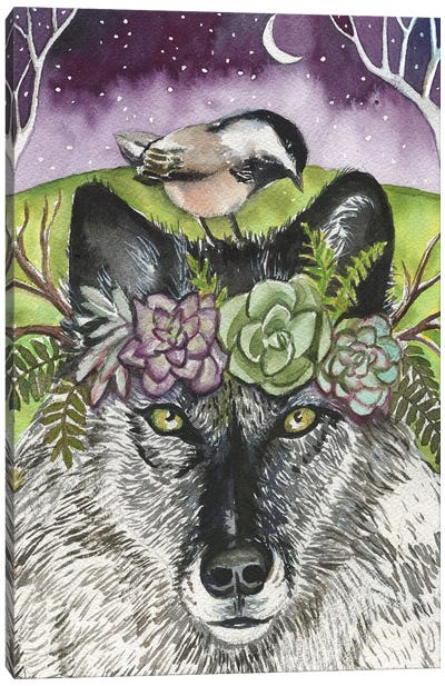 Wolf And Bird Canvas Art Print - Linnea Tobias