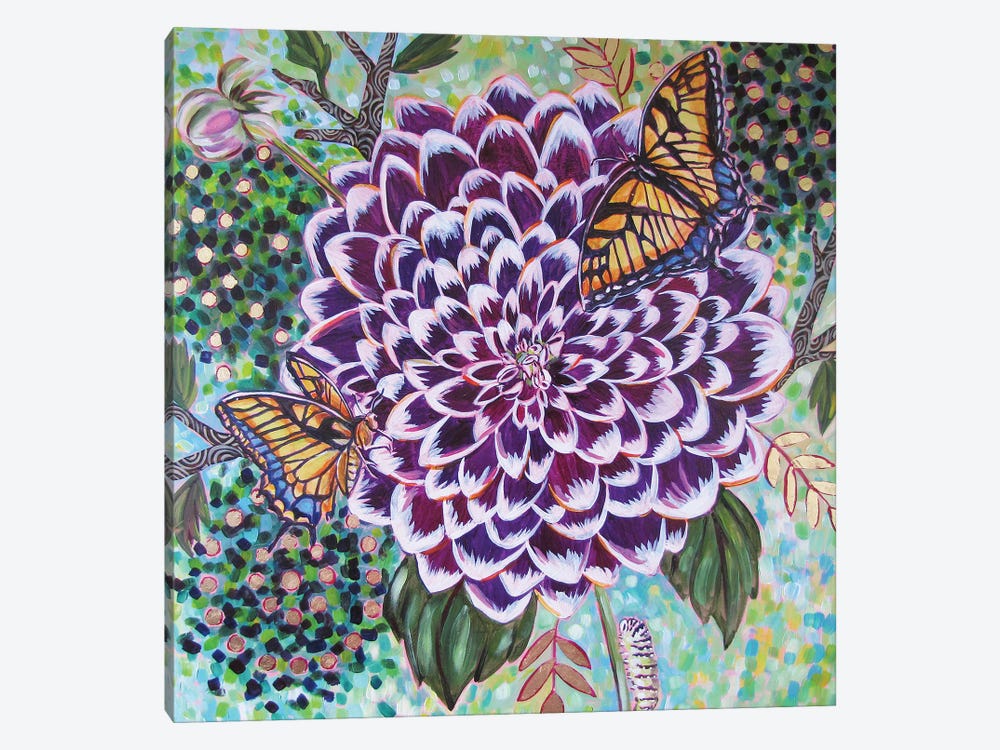 Dahlia With Swallowtail Butterflies by Linnea Tobias 1-piece Art Print