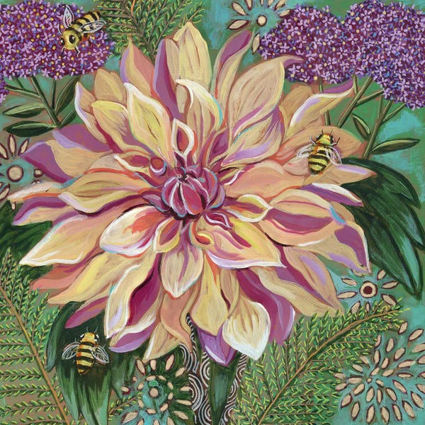 Bees: Dahlia With Verbena by Linnea Tobias