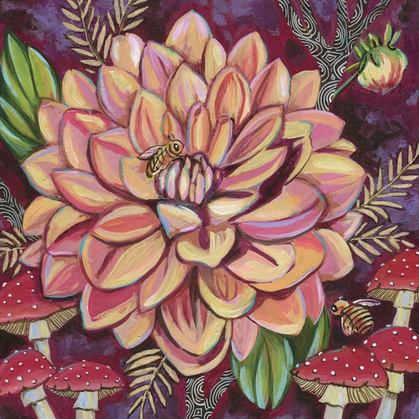 Dahlias With Mushrooms