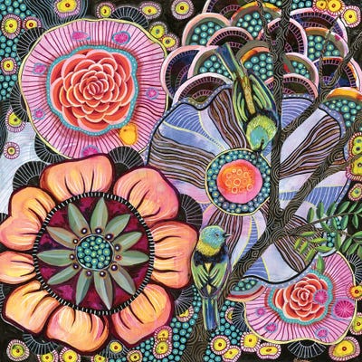 Green Headed Tanagers by Linnea Tobias framed canvas print