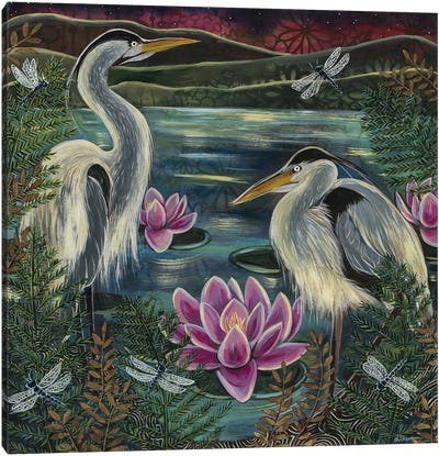 Lily Pond Canvas Art Print - Heron Art