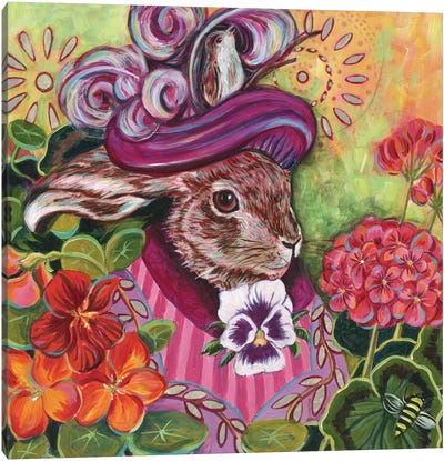 Rabbit In A Cottage Garden Canvas Art Print - Hydrangea Art