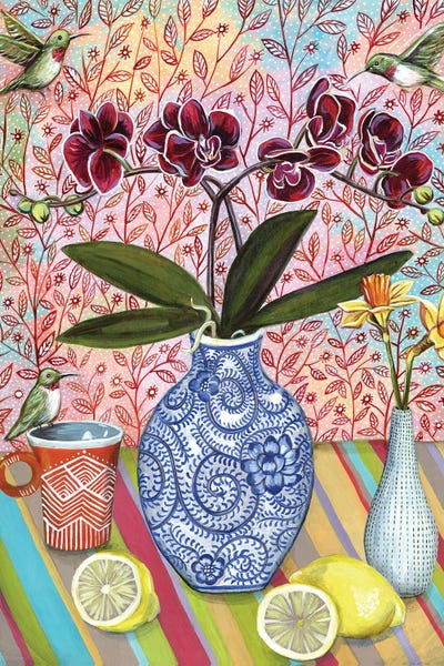 Orchids: Still Life With Hiummingbirds by Linnea Tobias