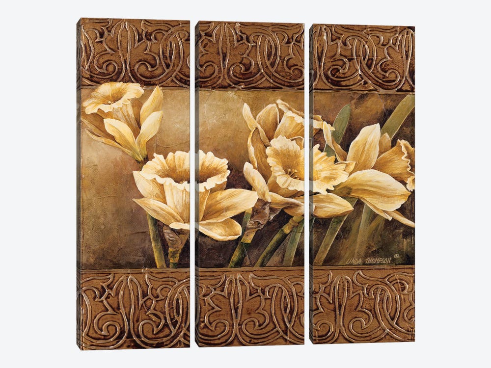 Golden Daffodils II by Linda Thompson 3-piece Canvas Print