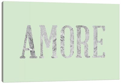 "Amore" Gray on Green Canvas Art Print