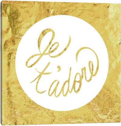 "Je t'adore" Yellow Canvas Art Print - Love Typography
