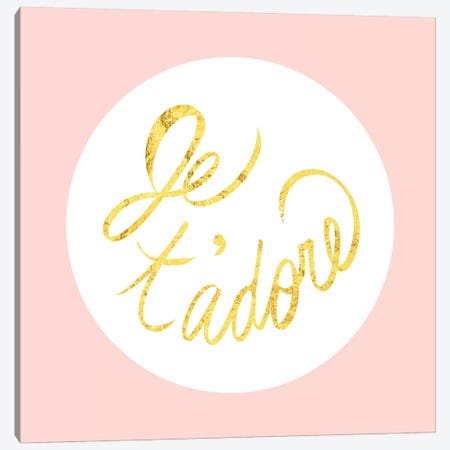 "Je t'adore" Yellow on Pink Canvas Print #LTL13} by 5by5collective Canvas Art Print