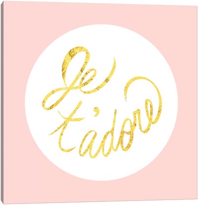 "Je t'adore" Yellow on Pink Canvas Art Print