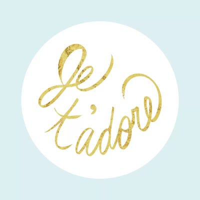 "Je t'adore" Yellow on Light Blue by 5by5collective canvas print