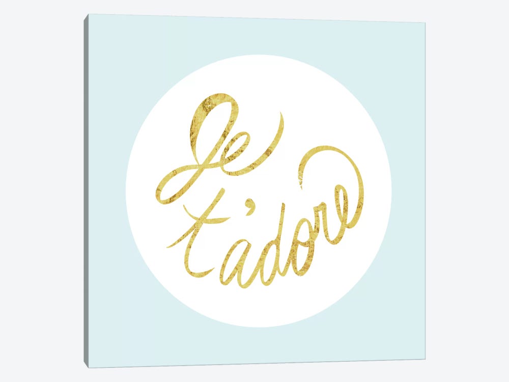 "Je t'adore" Yellow on Light Blue by 5by5collective 1-piece Art Print