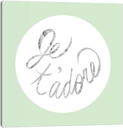 "Je t'adore" Gray on Green Canvas Art Print - Love Typography