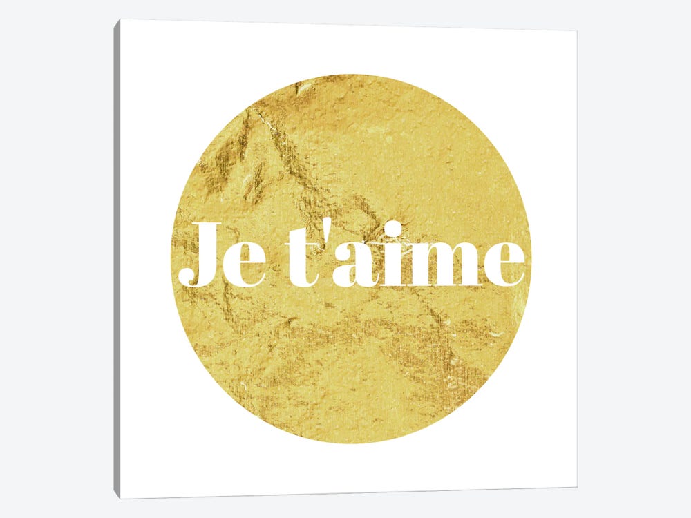 "Je t'aime" White on Yellow by 5by5collective 1-piece Canvas Art Print