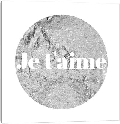 "Je t'aime" White on Gray Canvas Art Print - Love Typography
