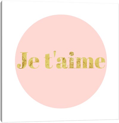 "Je t'aime" Yellow on Pink Canvas Art Print