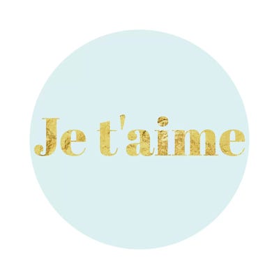 "Je t'aime" Yellow on Light Blue by 5by5collective canvas print