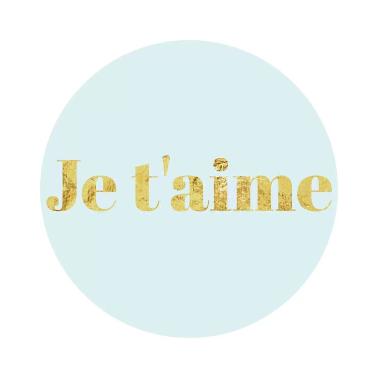 "Je t'aime" Yellow on Light Blue