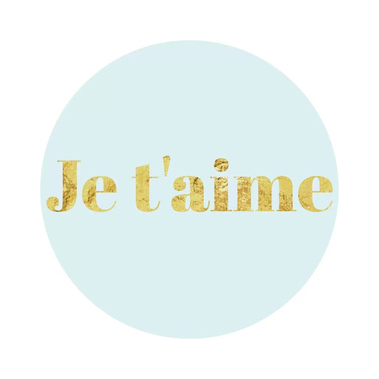 "Je t'aime" Yellow on Light Blue by 5by5collective wall art