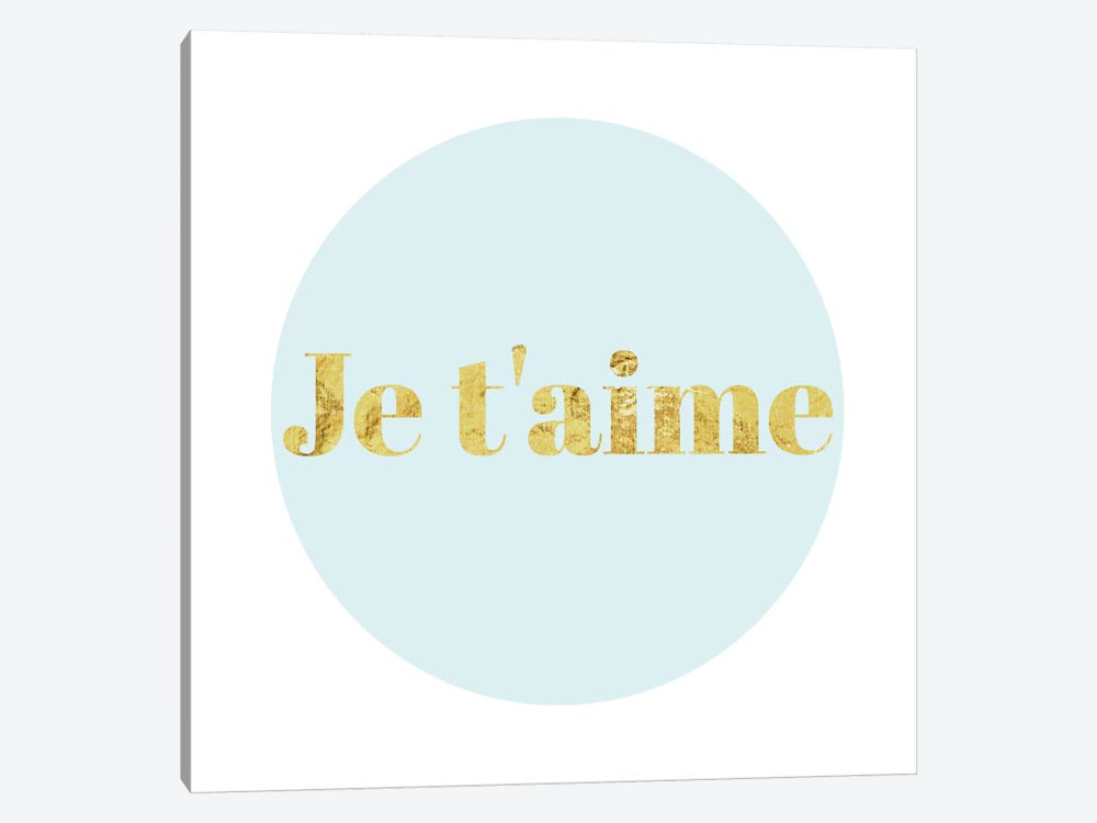 "Je t'aime" Yellow on Light Blue by 5by5collective 1-piece Canvas Artwork