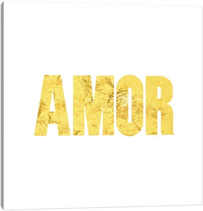 "Amor" Yellow on White Canvas Art Print