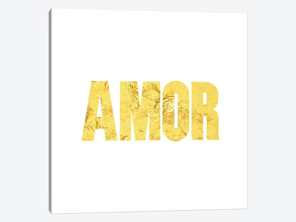 "Amor" Yellow on White by 5by5collective 1-piece Canvas Print