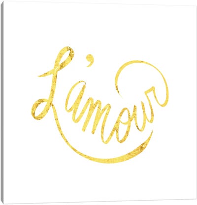 "L'amour" Yellow on White Canvas Art Print - Love Typography