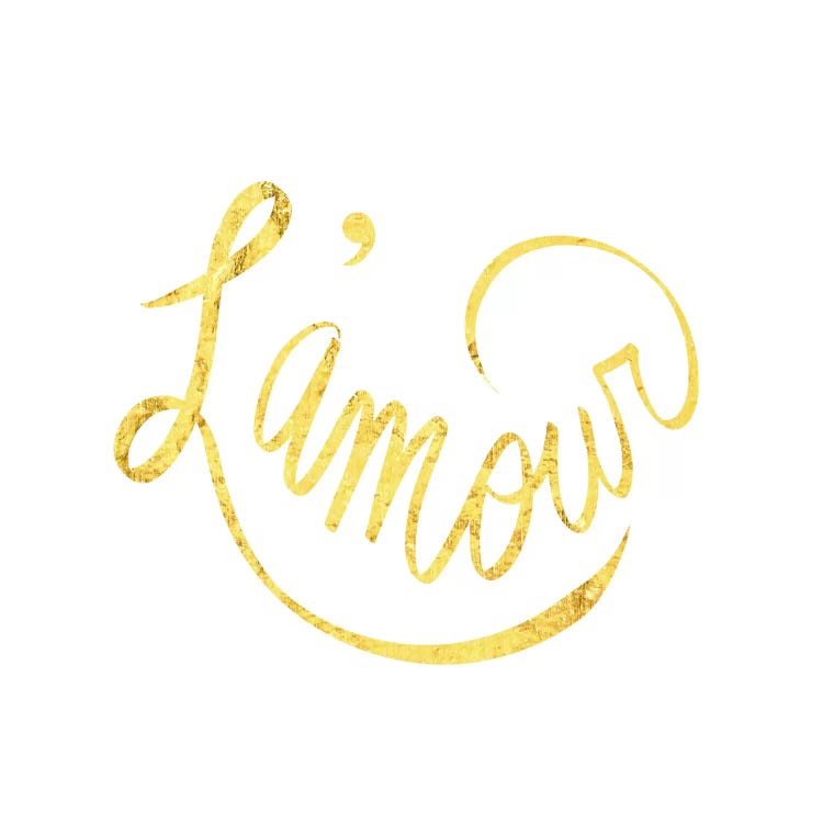 "L'amour" Yellow on White