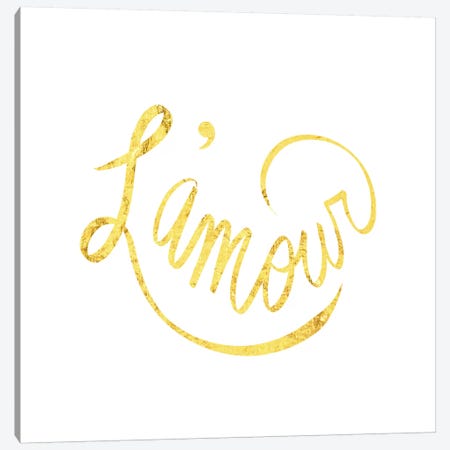 "L'amour" Yellow on White Canvas Print #LTL21} by 5by5collective Canvas Artwork