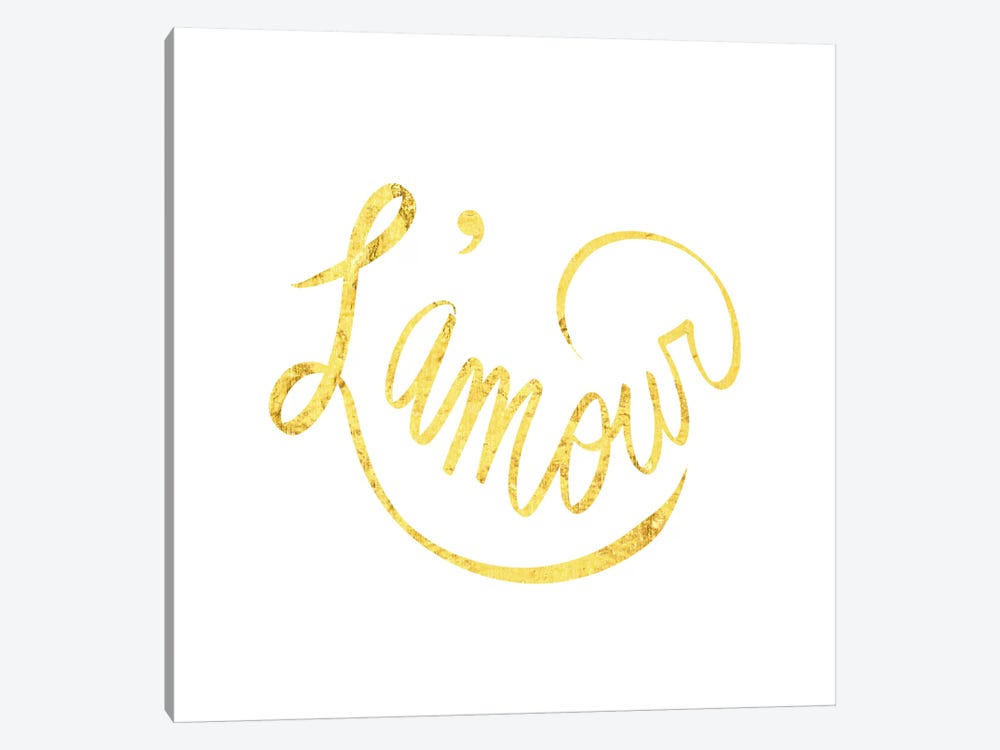 "L'amour" Yellow on White by 5by5collective 1-piece Canvas Print