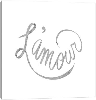 "L'amour" Gray on White Canvas Art Print - Pure White
