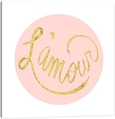 "L'amour" Yellow on Pink Canvas Art Print - Love Typography