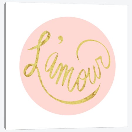 "L'amour" Yellow on Pink Canvas Print #LTL23} by 5by5collective Canvas Art