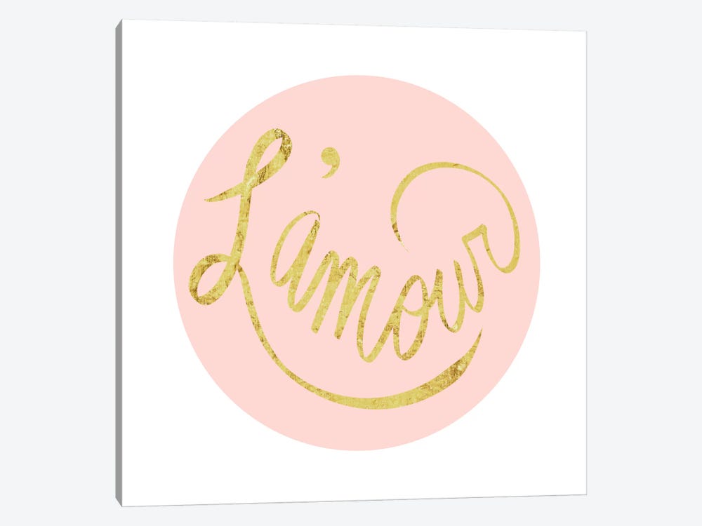 "L'amour" Yellow on Pink by 5by5collective 1-piece Art Print