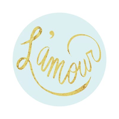 "L'amour" Yellow on Light Blue by 5by5collective art print