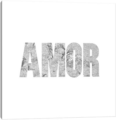 "Amor" Gray on White Canvas Art Print