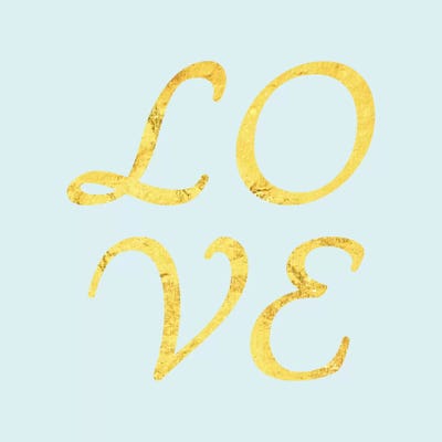 "Love" Yellow on Light Blue by 5by5collective art print