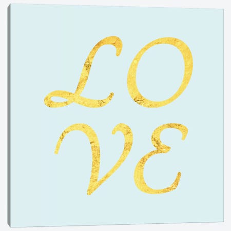 "Love" Yellow on Light Blue Canvas Print #LTL34} by 5by5collective Canvas Artwork