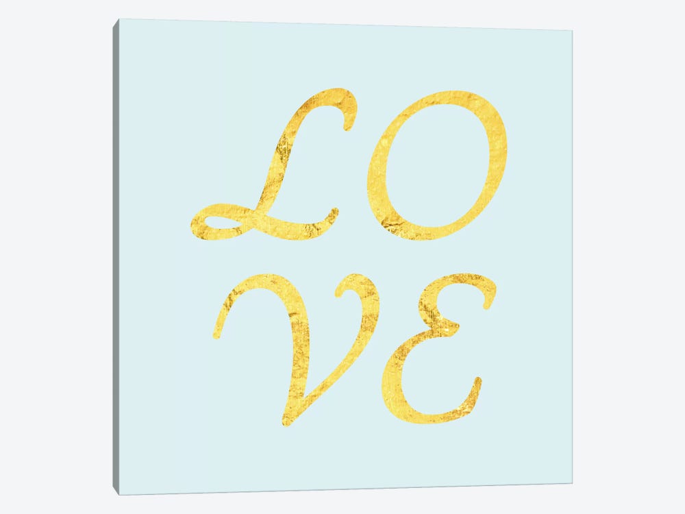 "Love" Yellow on Light Blue by 5by5collective 1-piece Canvas Print