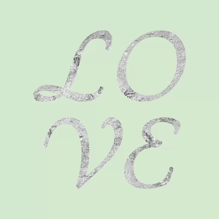 "Love" Gray on Green