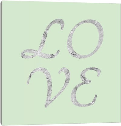 "Love" Gray on Green Canvas Art Print - Serene Green