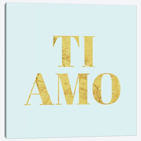 "Ti Amo" Yellow on Light Blue Canvas Print #LTL39} by 5by5collective Canvas Print