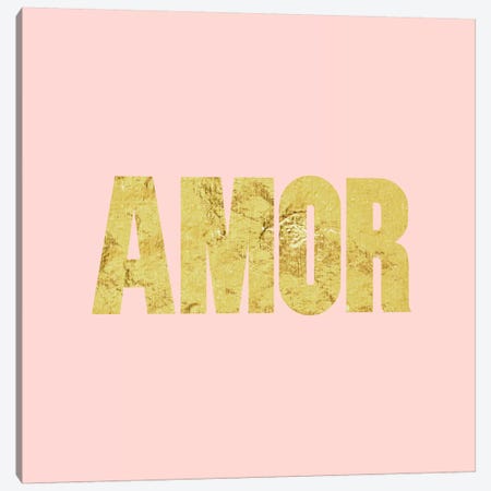 "Amor" Yellow on Pink Canvas Print #LTL3} by 5by5collective Canvas Print