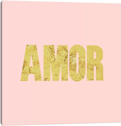 "Amor" Yellow on Pink Canvas Art Print